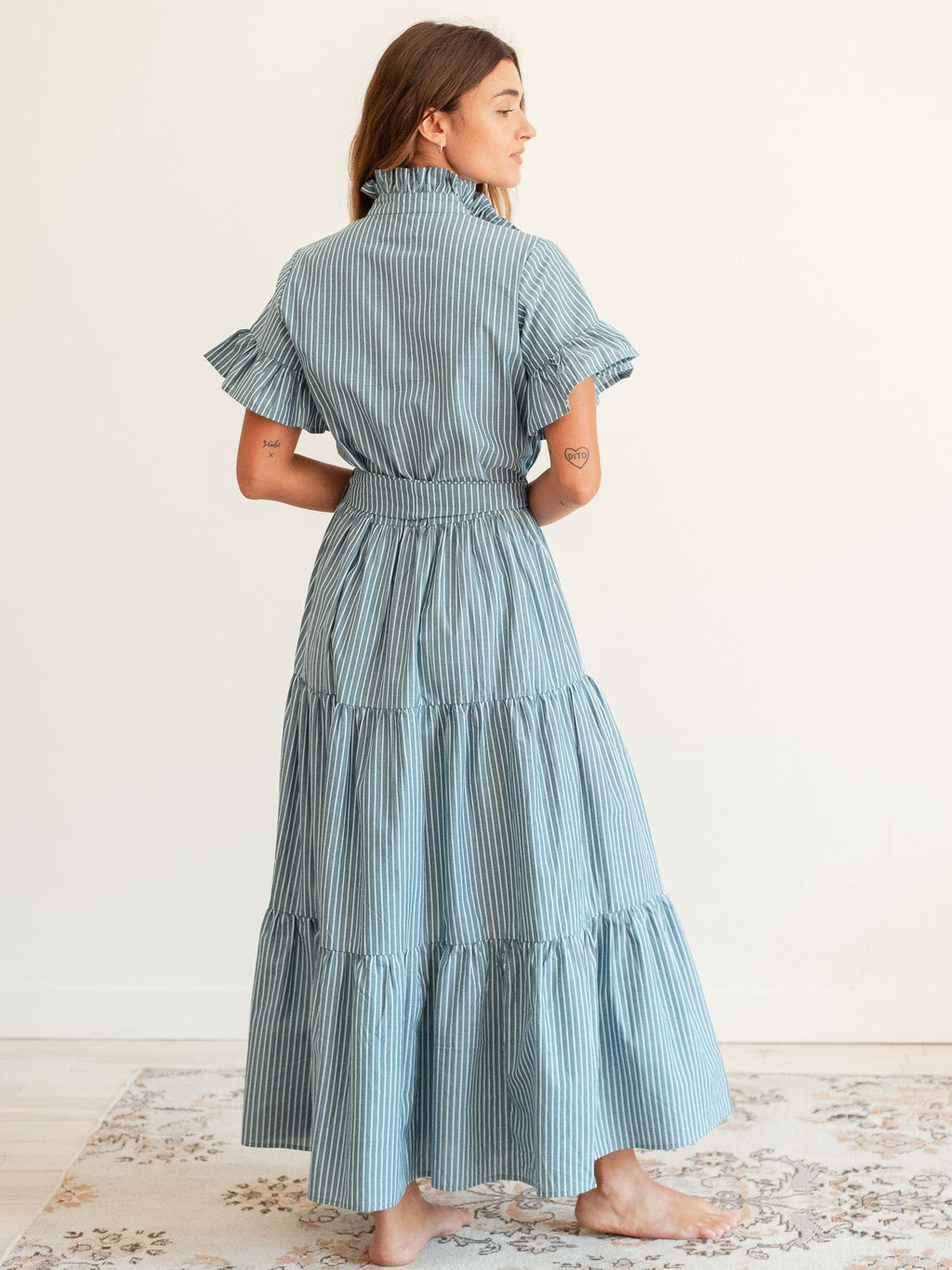 Victoria Dress in Forest Stripe