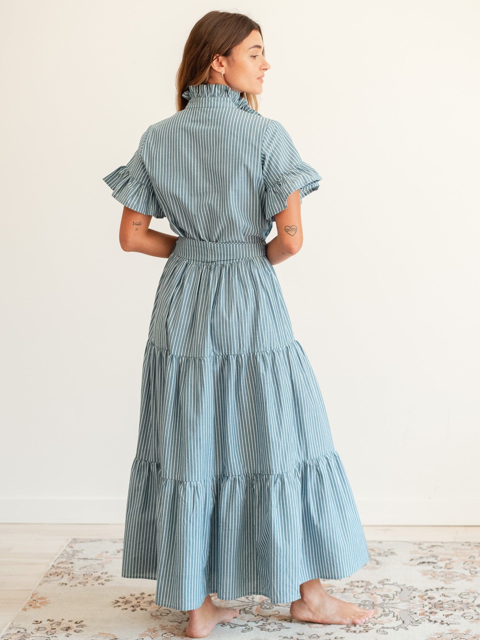 Victoria Dress in Forest Stripe