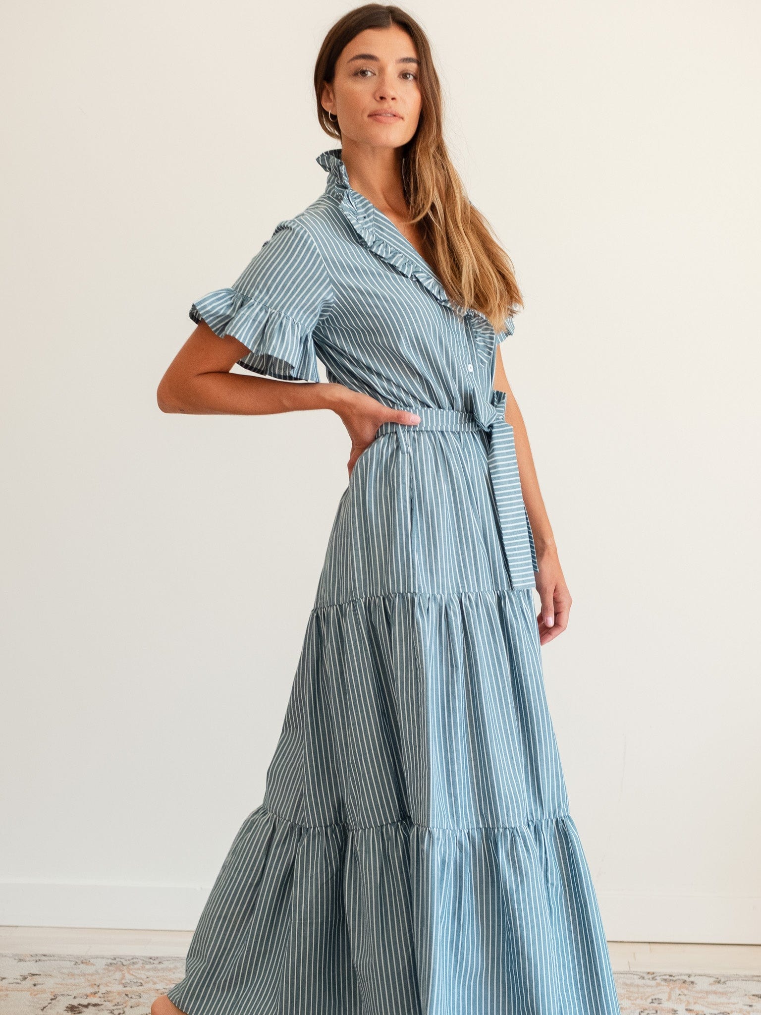 Victoria Dress in Forest Stripe