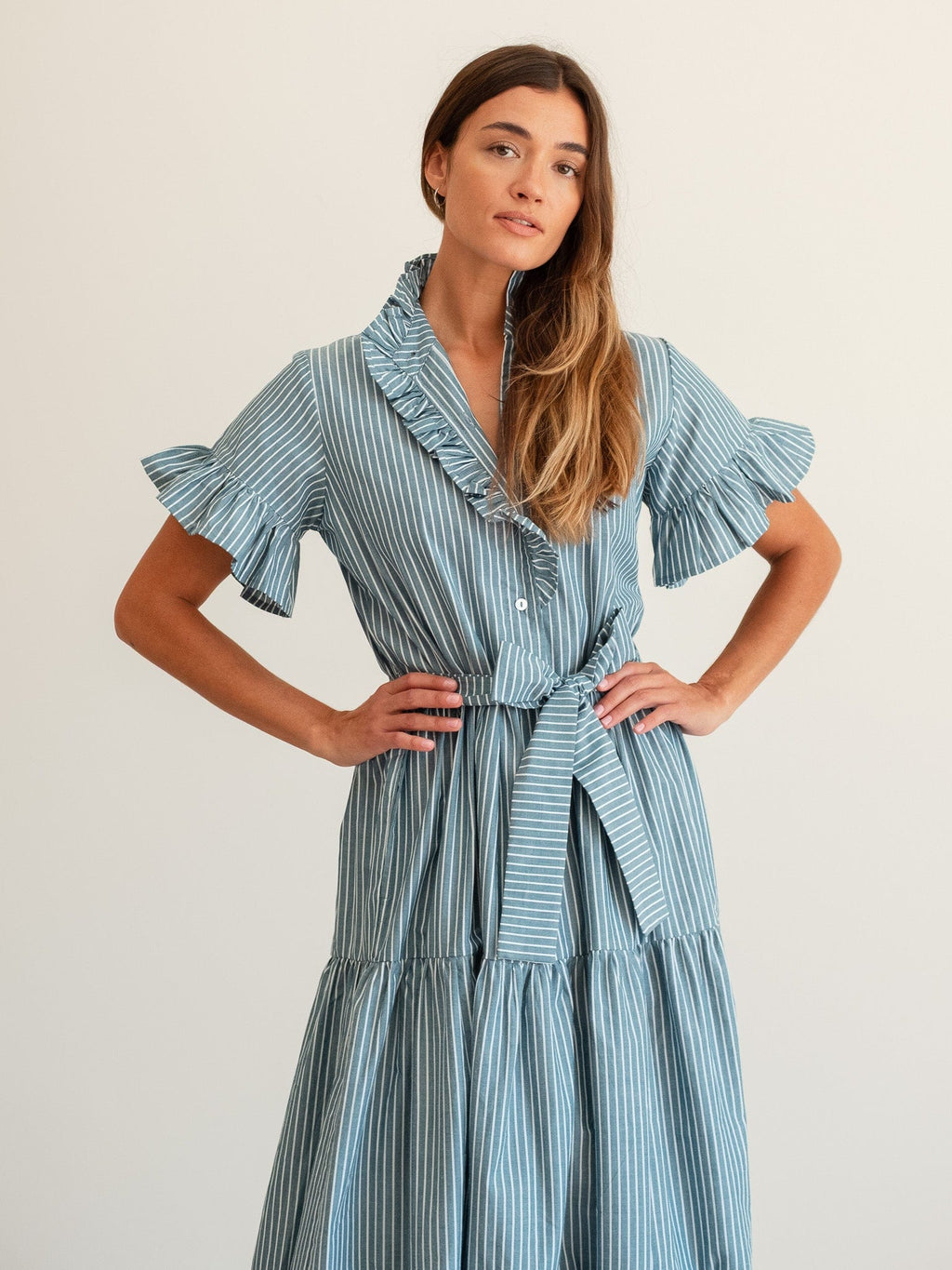 Victoria Dress in Forest Stripe