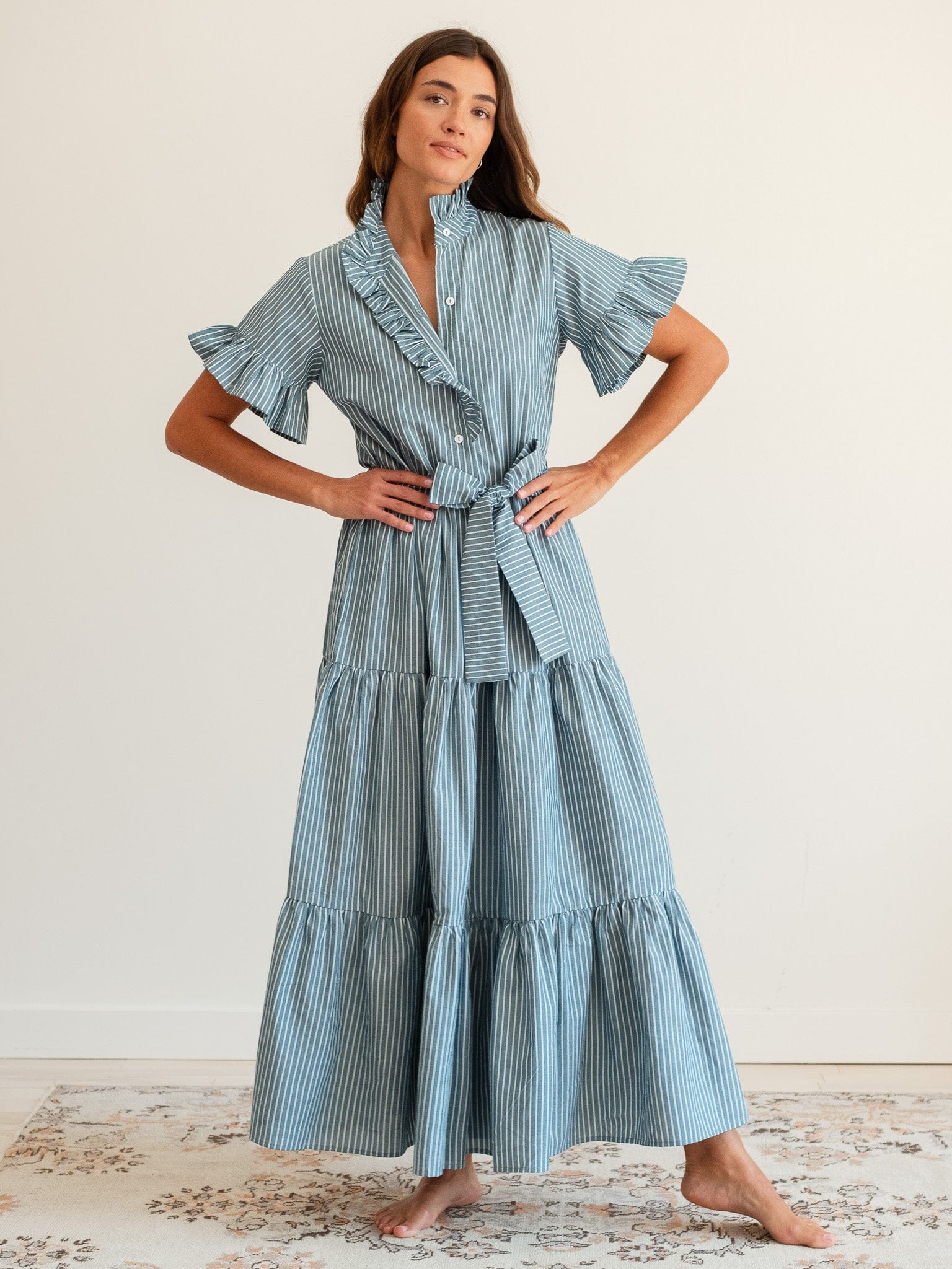 Victoria Dress in Forest Stripe