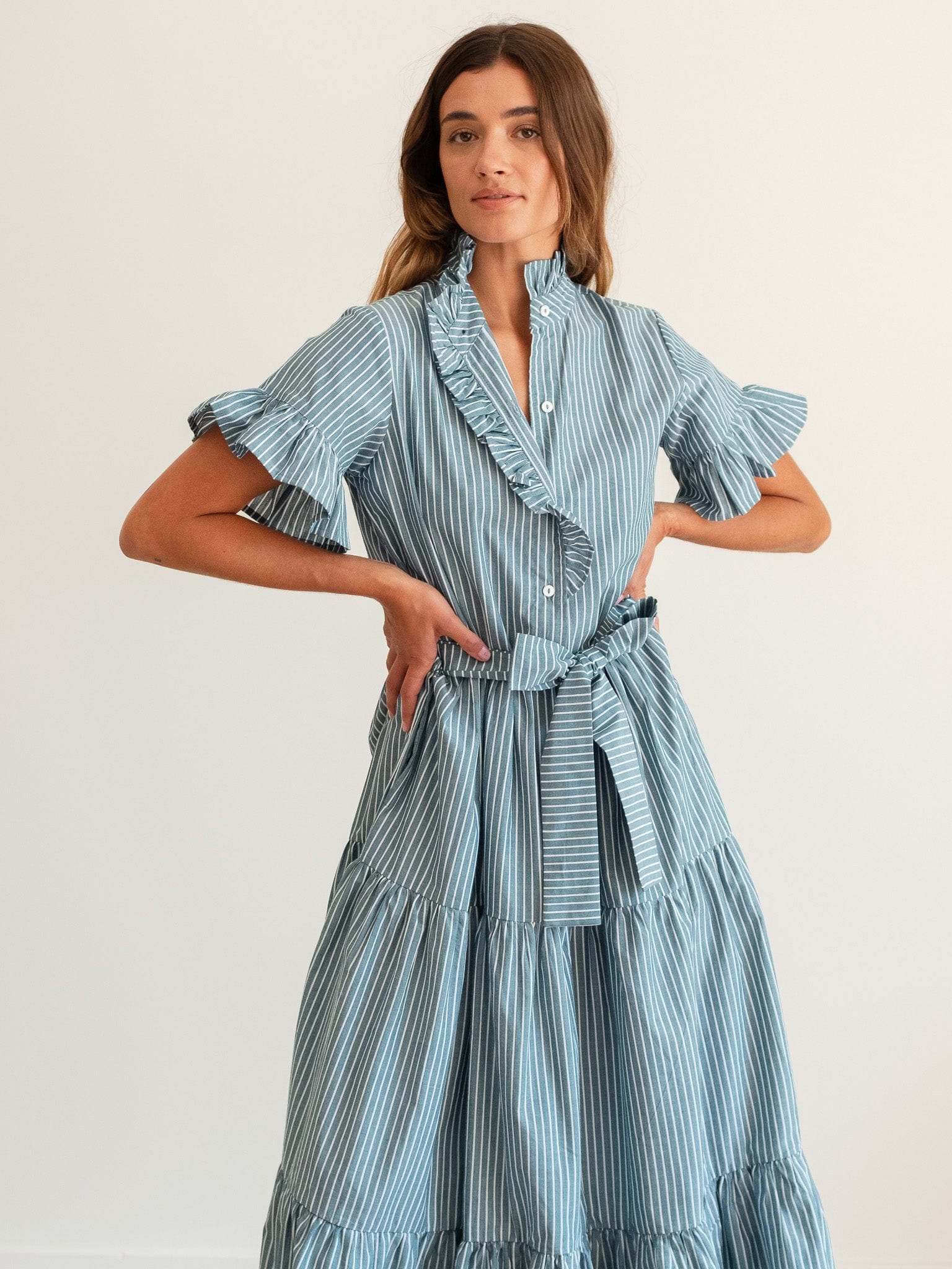 Victoria Dress in Forest Stripe