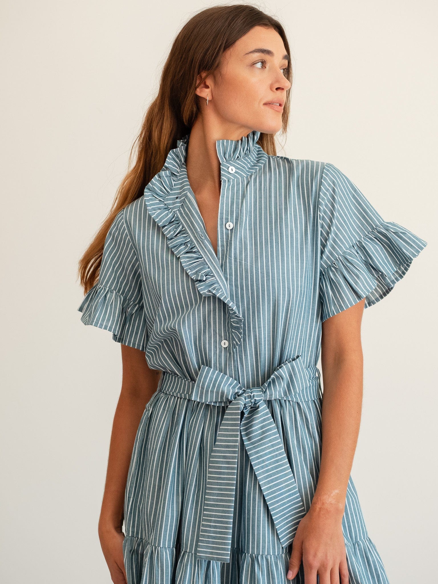 Victoria Dress in Forest Stripe