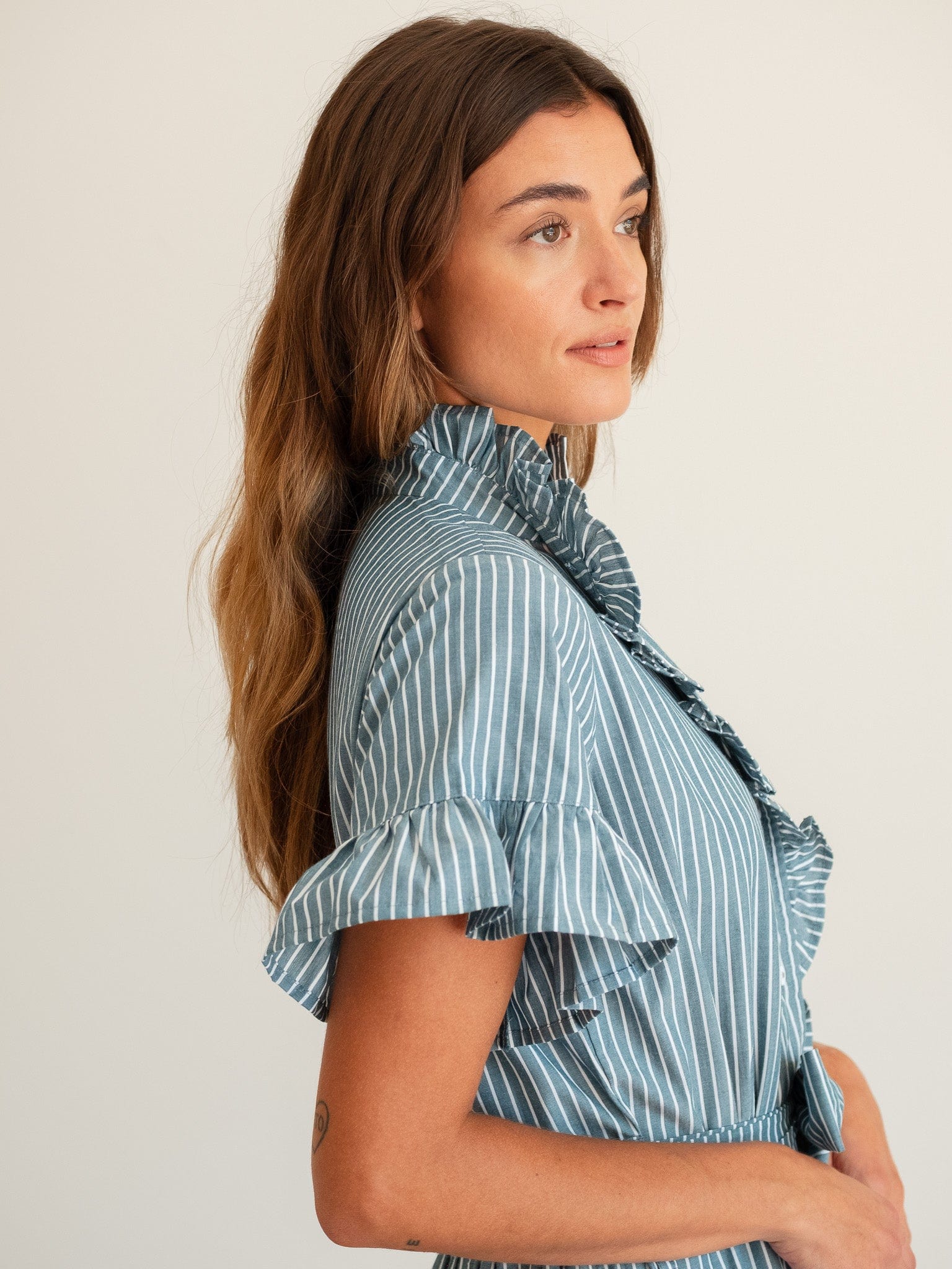Victoria Dress in Forest Stripe