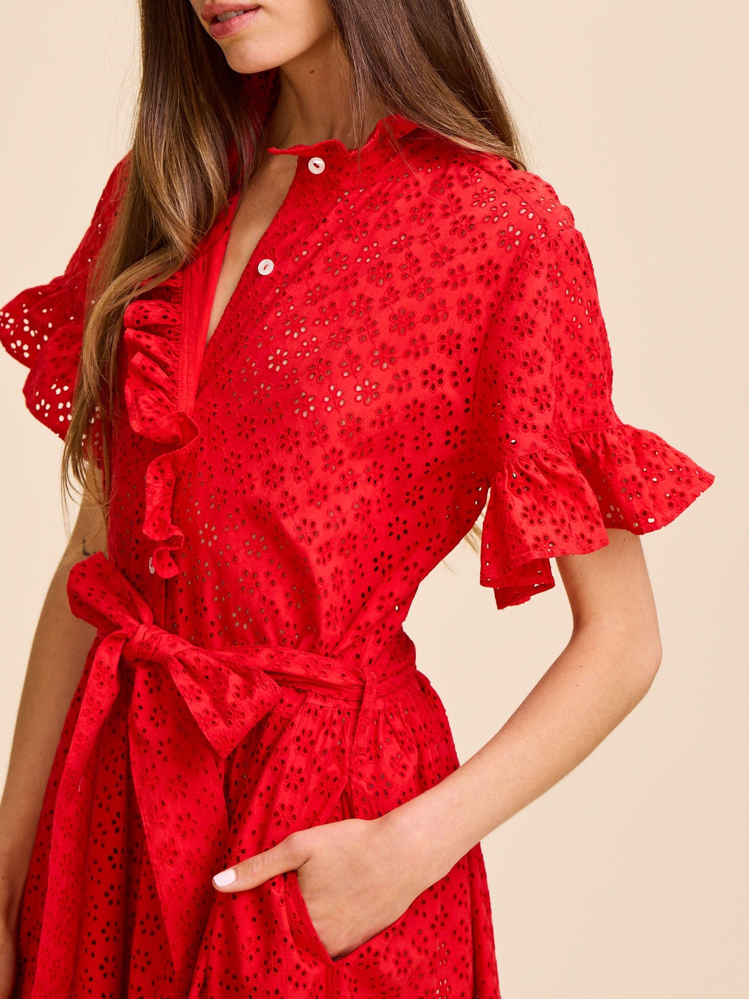 Victoria Dress in Scarlet Eyelet