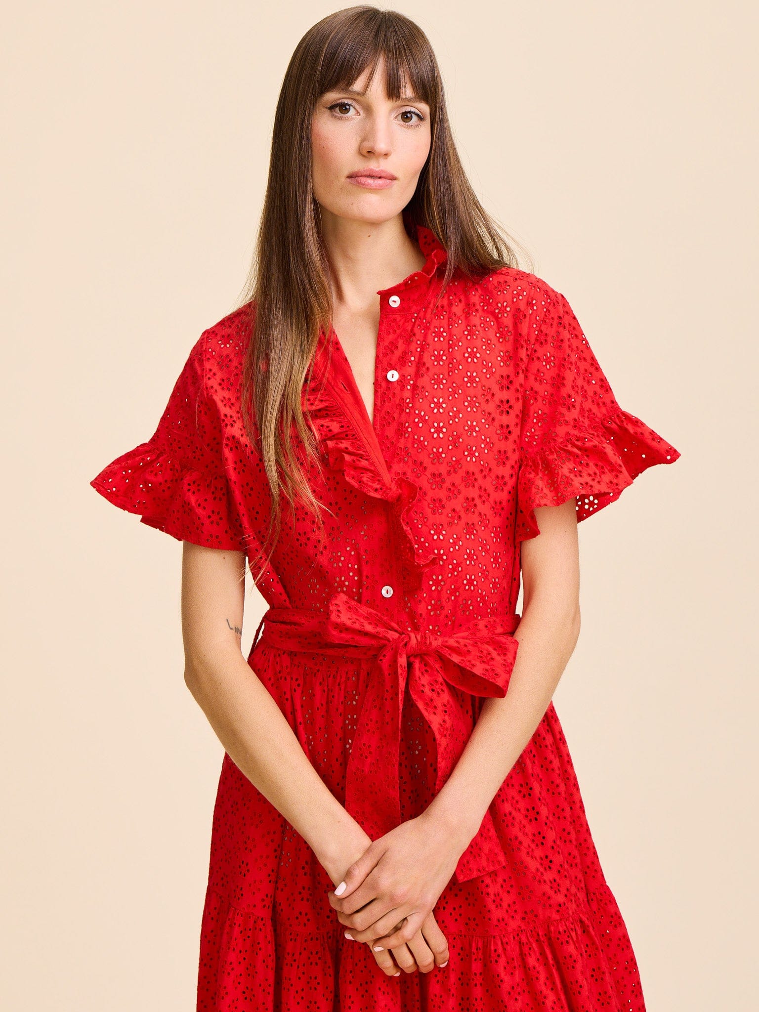 Victoria Dress in Scarlet Eyelet
