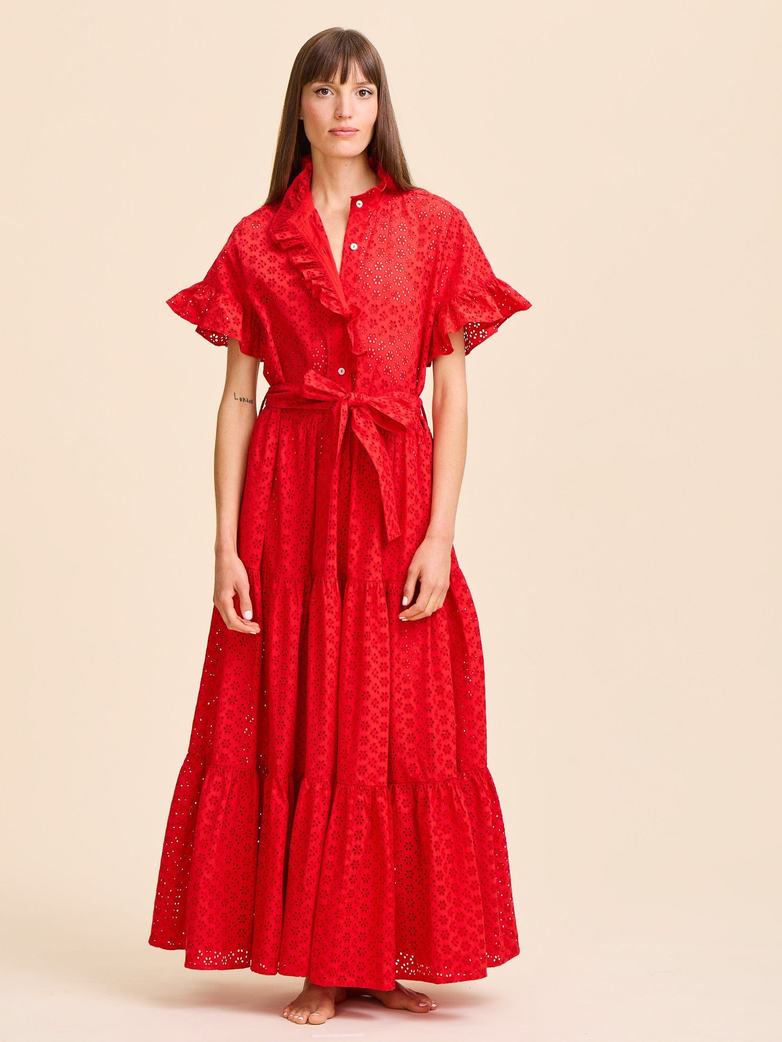 Victoria Dress in Scarlet Eyelet