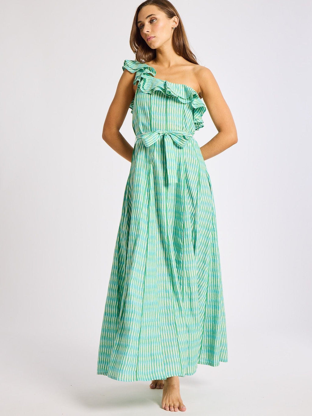 Yvonne Dress in Green & Blue Ikat