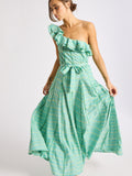 Yvonne Dress in Green & Blue Ikat