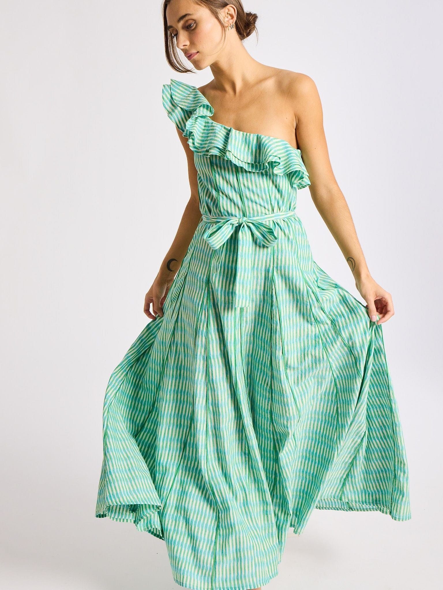 Yvonne Dress in Green & Blue Ikat