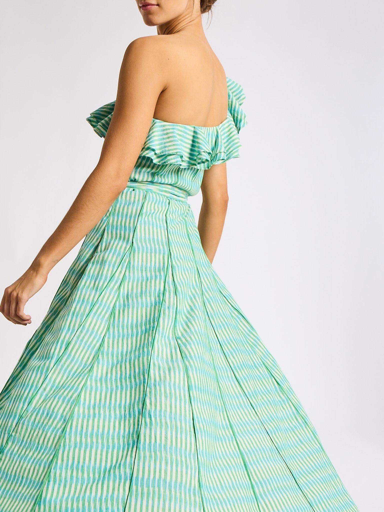 Yvonne Dress in Green & Blue Ikat