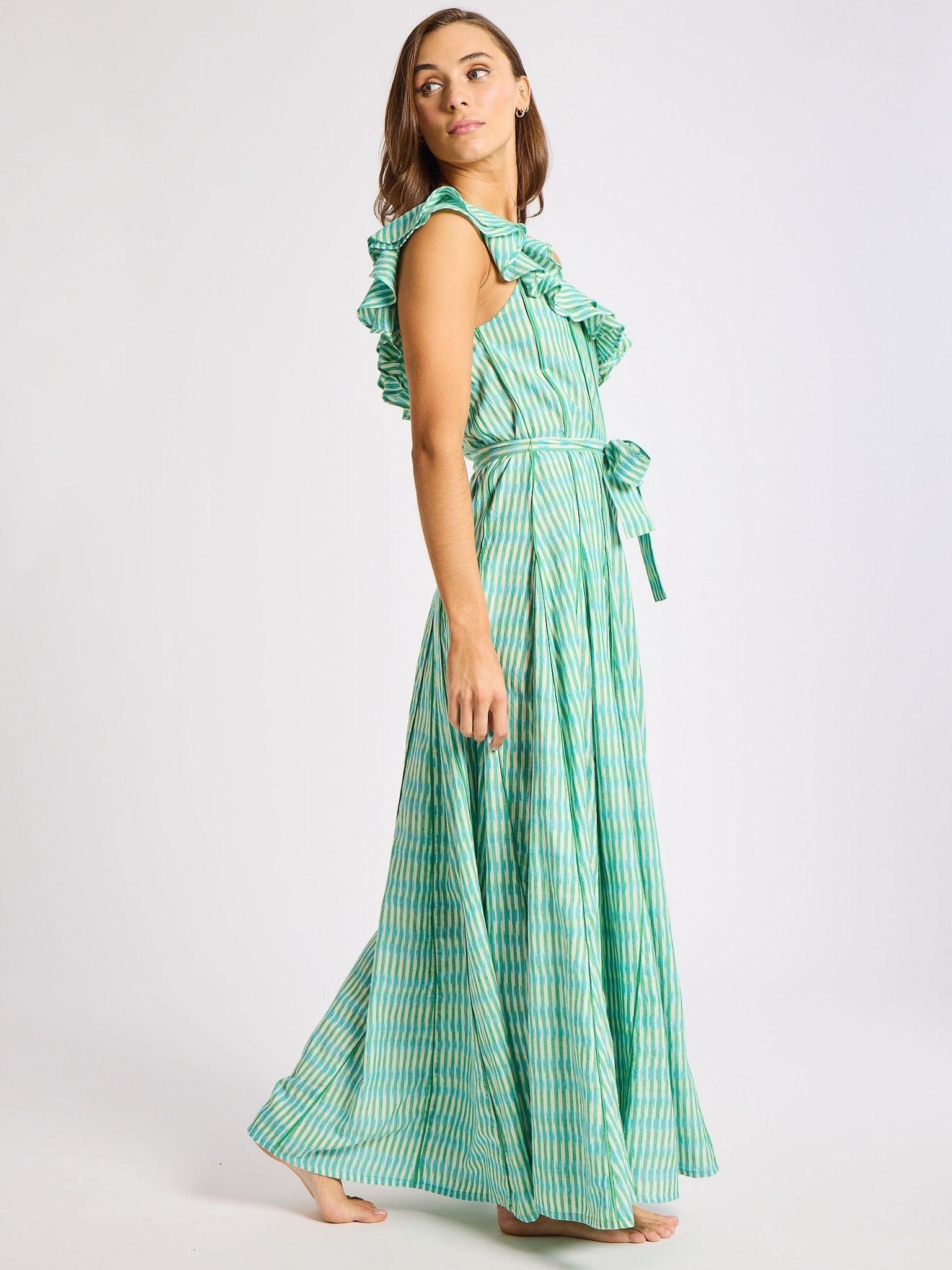 Yvonne Dress in Green & Blue Ikat