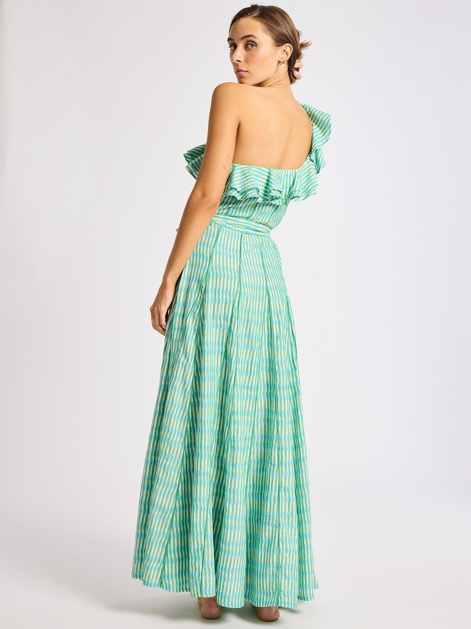 Yvonne Dress in Green & Blue Ikat