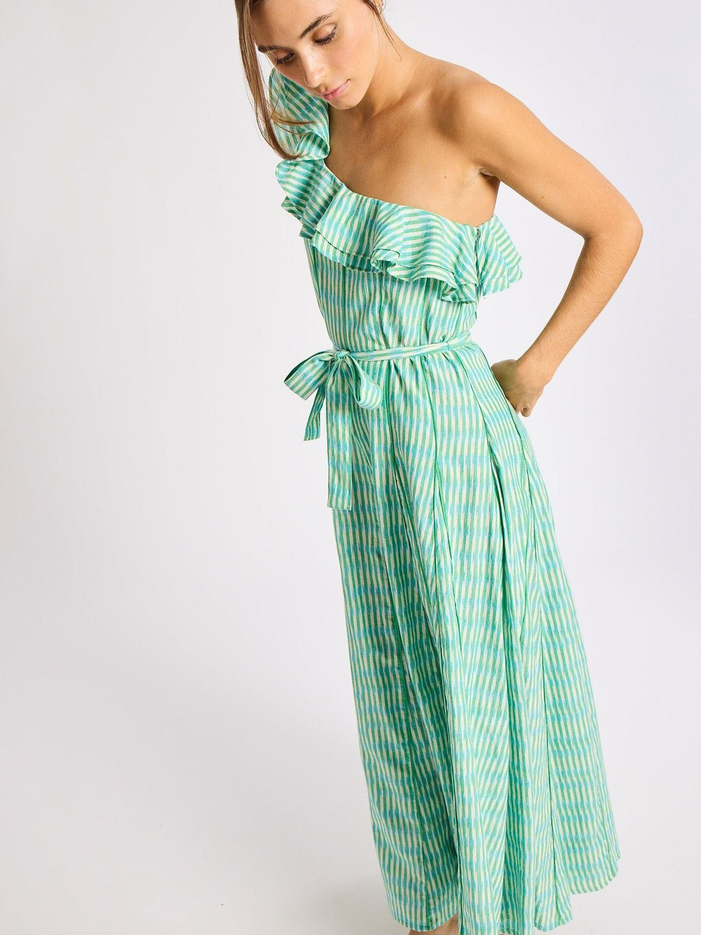 Yvonne Dress in Green & Blue Ikat