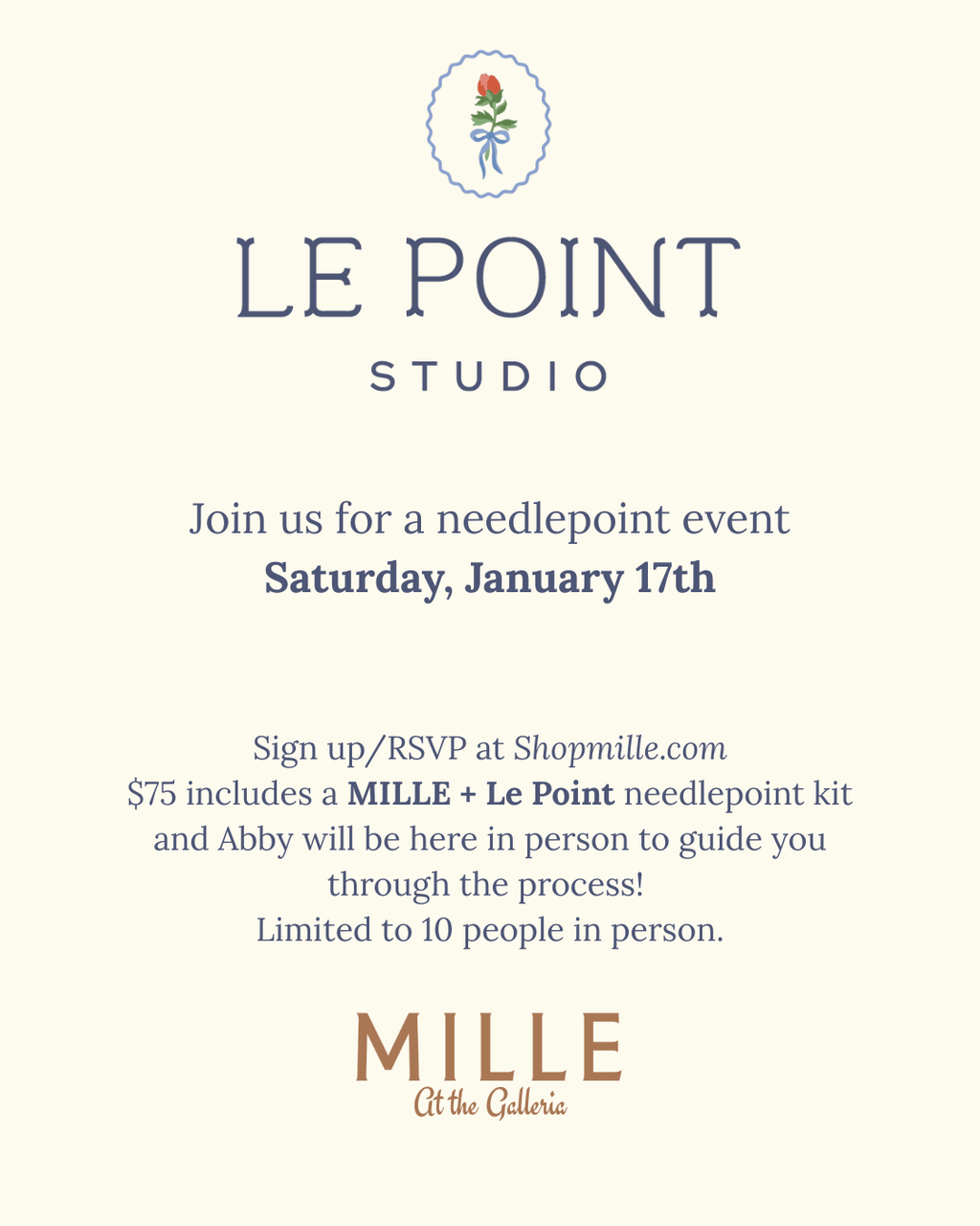 LE POINT NEEDLEPOINT CLASS - JANUARY 17TH