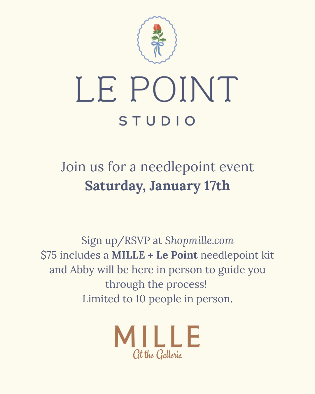 LE POINT NEEDLEPOINT CLASS - JANUARY 17TH