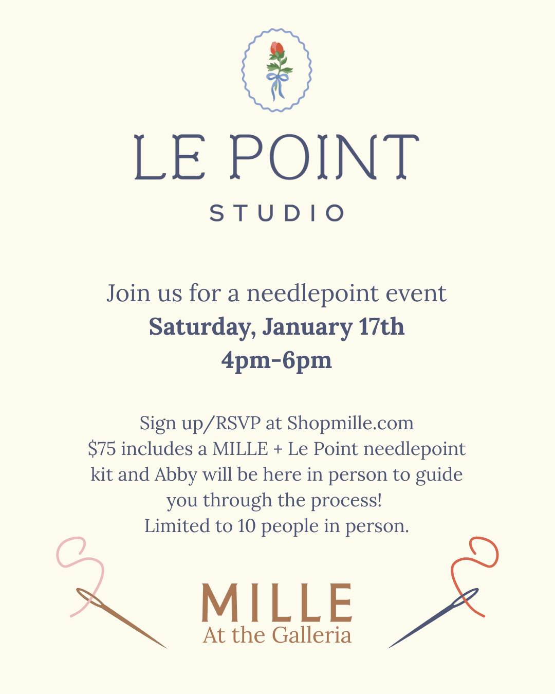 LE POINT NEEDLEPOINT CLASS - JANUARY 17TH